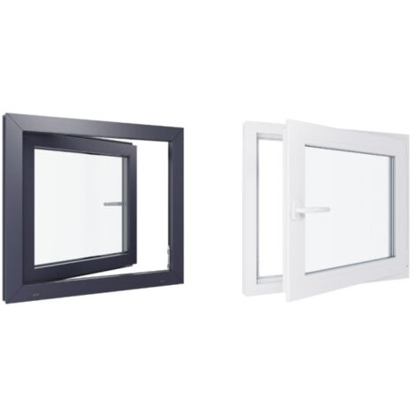 Fenêtre PVC bicolore - Triple vitrage - Tirant Droite - Blanc et Anthracite - LxH : 800 mm x 800 mm