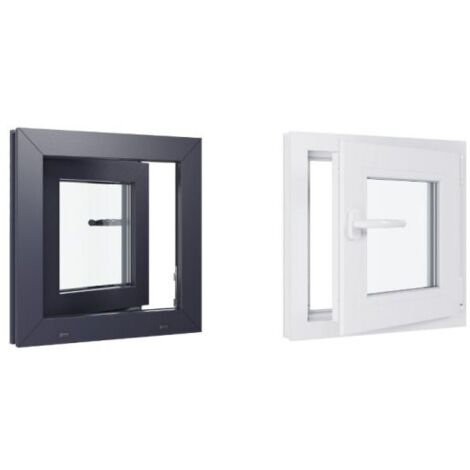 HEXAFEN Fenêtre PVC bicolore - Triple vitrage - Tirant Droite - Blanc et Anthracite - LxH :