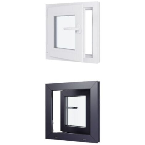 HEXAFEN Fenêtre PVC bicolore - Triple vitrage - Tirant Gauche - Blanc et Anthracite - LxH :