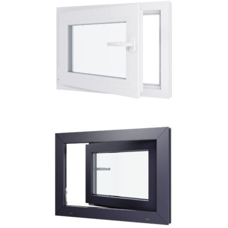 HEXAFEN Fenêtre PVC bicolore - Triple vitrage - Tirant Gauche - Blanc et Anthracite - LxH : 700x500 mm