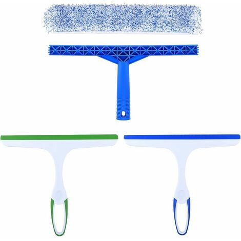 Fenêtre Set de 3 pièces Squeegegees et un laveur de vitres en microfibre, Combo de nettoyage de fenêtre, Essuie-glace de douche, laveuse nettoyeuse Wiper Squeegees pour miroir, sol, verre, salle de ba