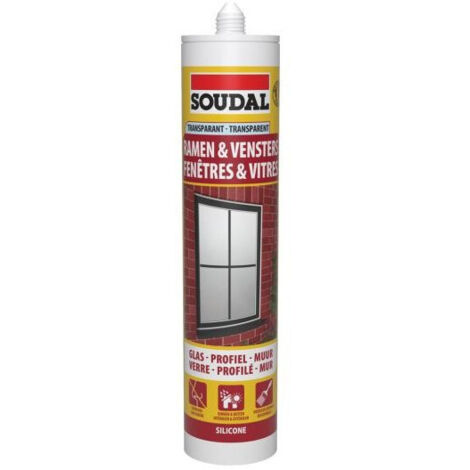 Fenêtres & Vitres - Mastic silicone neutre recouvrable - Soudal - Cartouche de 290 ml Transparent
