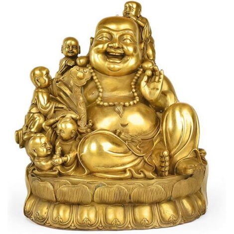 Feng Shui Statue en Laiton Bouddha Riant Ornement Maitreya Bouddha Dieu de la Richesse Figure Décoration de Bureau à Domicile, de Pendaison de Crémaillère, Laiton