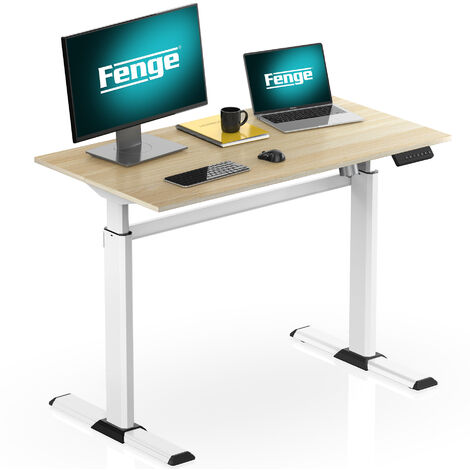 Fenge Electric Standing Desk Hight Adjustable Sit to Stand Up Desk 4 Programmable memory Presets 110 * 60cm (Black Frame and Brown Desktop)
