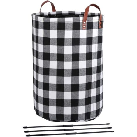 FENOPLASTICANoir Blanc Buffalo Panier à Linge Panier à Linge Pliable Doublure Intégrée avec Supports Amovibles Organisateur de Rangement de Linge pour Salle de Bains Chambre Dortoir Pépinière,X-Large