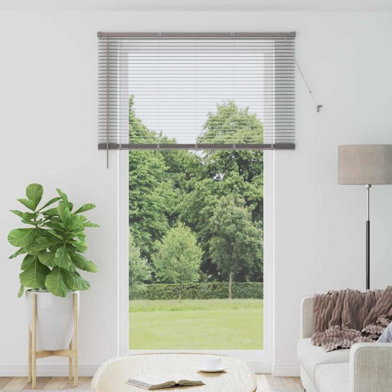Fensterjalousie Mit Vorhängen Manuell Silber Aluminium Vidaxl