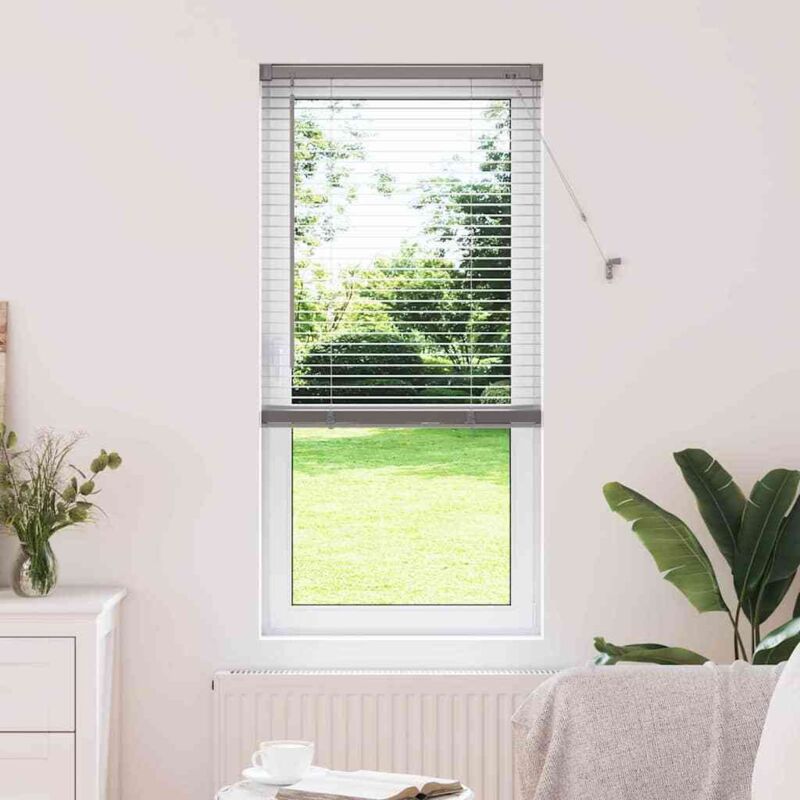 Fensterjalousie Mit Vorhängen Manuell Silber Aluminium Vidaxl
