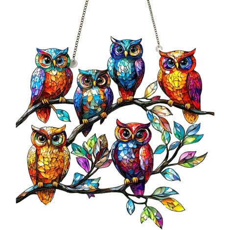 【Fenster-Lichtfänger】Zieraufkleber 【7】20 cm bunte dekorative Acryl-Eule Kolibri