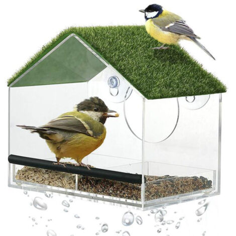 Fenster-Vogelfutterhaus mit Rasen-Saugnpfen und abnehmbarer Samenschale. Fenster-Vogelhaus-Futterhaus, transparentes Acryl-Haustierfutterhaus