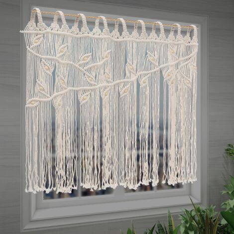 Fenster Wandbehang, Türdekorationsvorhang Trennwandvorhang, Große Handgemachte Gewebte Tapisserie Fenstervorhänge Boho Türvorhang für Wohnung Dekoration, 110 x 80cm (Beige)