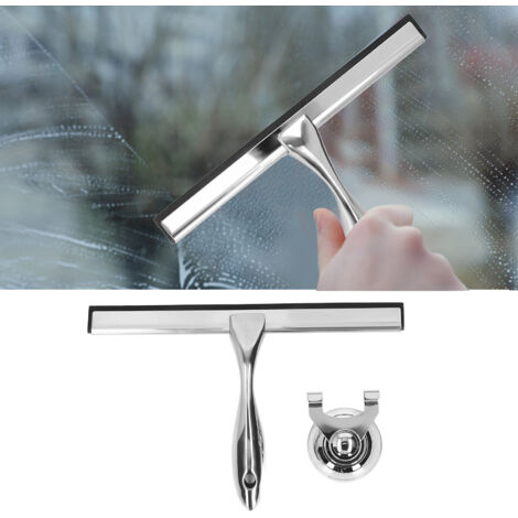 Fensterabzieher aus Edelstahl + Gummiplatte, Hängendes Fensterreinigungswerkzeug für Dusche, Auto und Zuhause