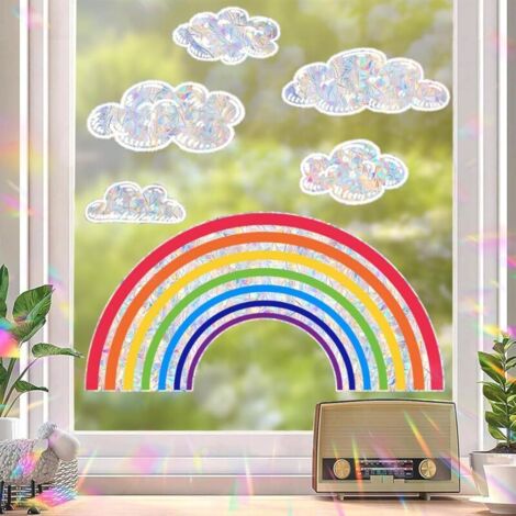 Fensteraufkleber, Regenbogen-Sonnenfänger-Fensteraufkleber, Vogel-Antikollisions-Glasaufkleber, Regenbogenprismen-Glasaufkleber, für Zuhause, Büro, Wohnzimmer, Küche