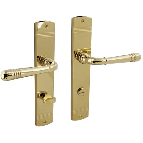 Fenstergriff Türgriff Türdrücker Messing Optik Fensterbeschlag Langschildgarnitur WC DIN Norm
