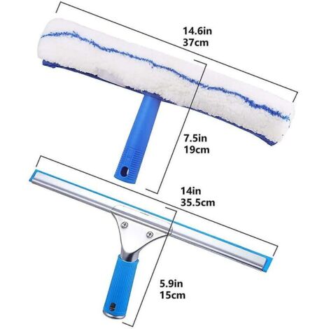 Fensterreinigungsset, Fensterabzieher und Mikrofasertuch, Duschabzieher mit Gummilippe, Fensterreinigungswerkzeug, 35 cm Aquablade-Abzieher