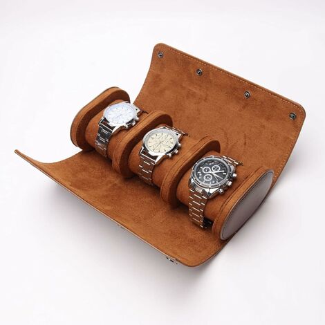 fentes boîte de montre rétro en cuir PU montre rouleau étui de voyage élastique montre organisateur support bijoux boîte de rangement pour montre accessoires marron