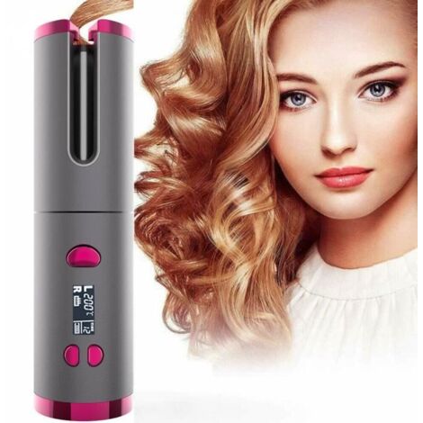 Fer à Boucler Boucleur Cheveux Fer à Friser sans fil automatique Céramique 150-200°C, Bâton de curling de chargement USB