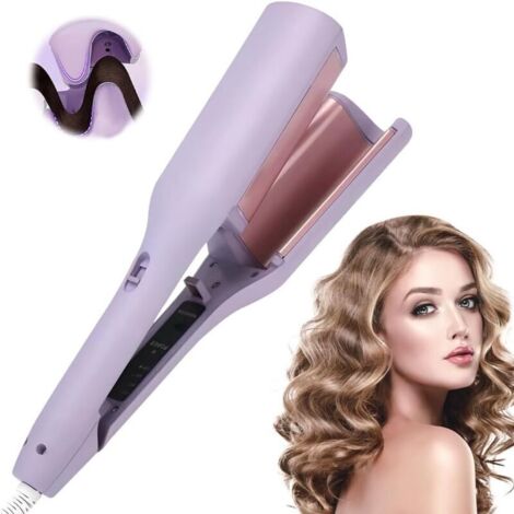 Fer à boucler, boucleur French Wave 32 mm, grande boucle avec 4 réglages de température, chauffe rapide, boucleur en V pour cheveux courts et longs, boucleur sirène, violet