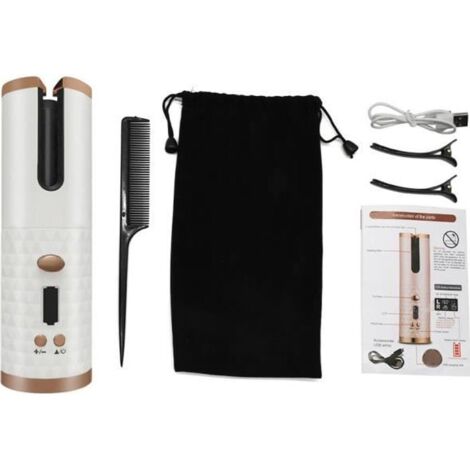 Fer à Friser Automatique Sans Fil,Fers à Boucler Sans Fil Portables Avec écran LCD, 6 Température Réglable,Rechargeable par USB