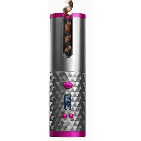 Fer à friser professionnel sans fil en céramique avec chargement USB, écran LCD anti-brûlure et 6 réglages de température.