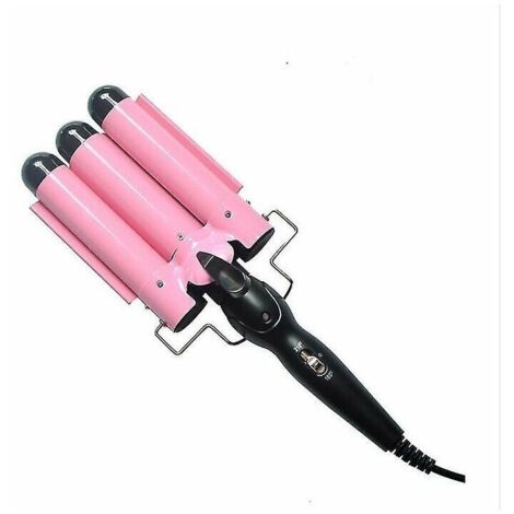Fer à friser triple en céramique, dernière version 3 barils baguette avec température réglable, cheveux portables (rose)