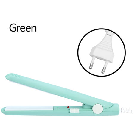 Fer à lisser 2 en 1 mini avec plaques en céramique et tourmaline, lisseur boucleur chauffant vert matcha, prise UE