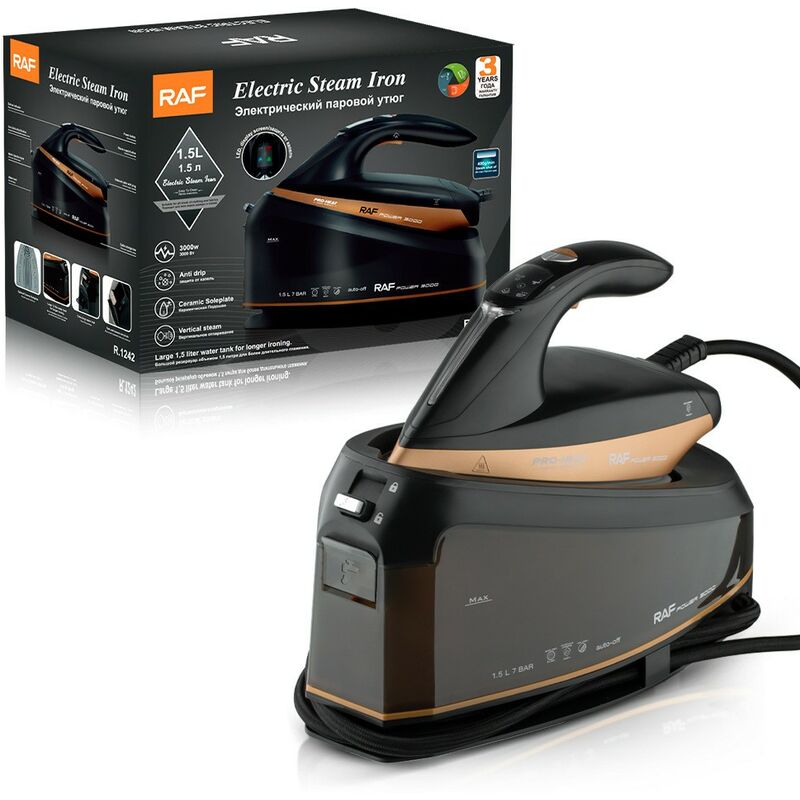 Fer à repasser, Fer à Vapeur, Semelle antiadhésive, Portable, 3000W, Noir