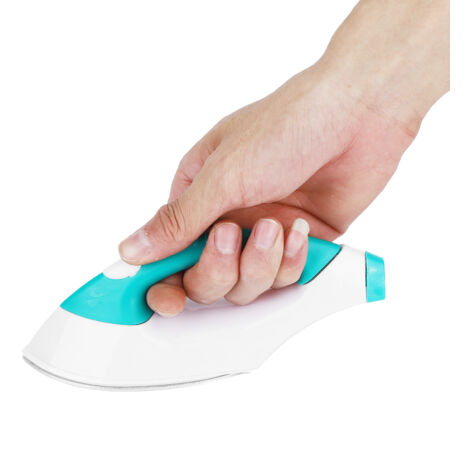 Fer à Repasser Portable Mini à Main pour Vêtements, Voyage et Maison CN. Revêtement Mirror Antistatique Anti-Poussière ABS, 18x6cm, Blanc-Vert, Puissance 60Hz