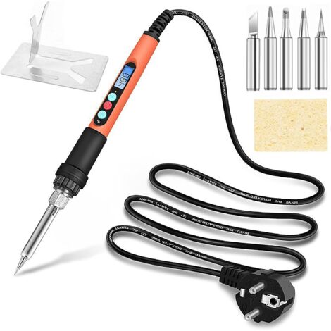 Fer à souder électrique, 90W Fer a Souder Etain Soudure Température Réglable 100℃480℃ Visible Fer a Souder Électrique avec l'Interrupteur ON/OFF 5 Pointes de Rechange pour Réparation Soudage
