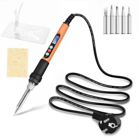 Fer à souder électrique, 90W Fer a Souder Etain Soudure Température Réglable 100℃480℃ Visible Fer a Souder Électrique avec l'Interrupteur ON/OFF, 5 Pointes de Rechange pour Réparation Soudage