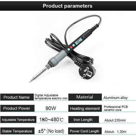 Fer à souder électrique HANDSKIT 90W à température constante 180480℃, affichage numérique LCD, conversion °C/°F