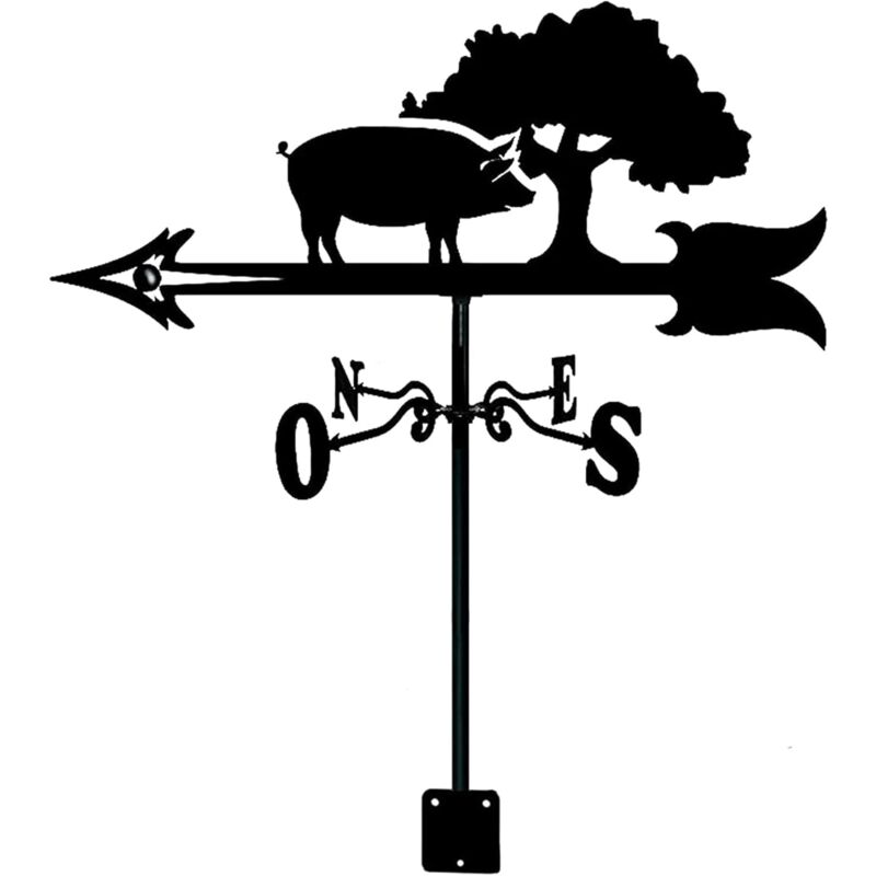 Girouette de cochon avec support de toit Girouette Indicateur de direction du vent Rétro