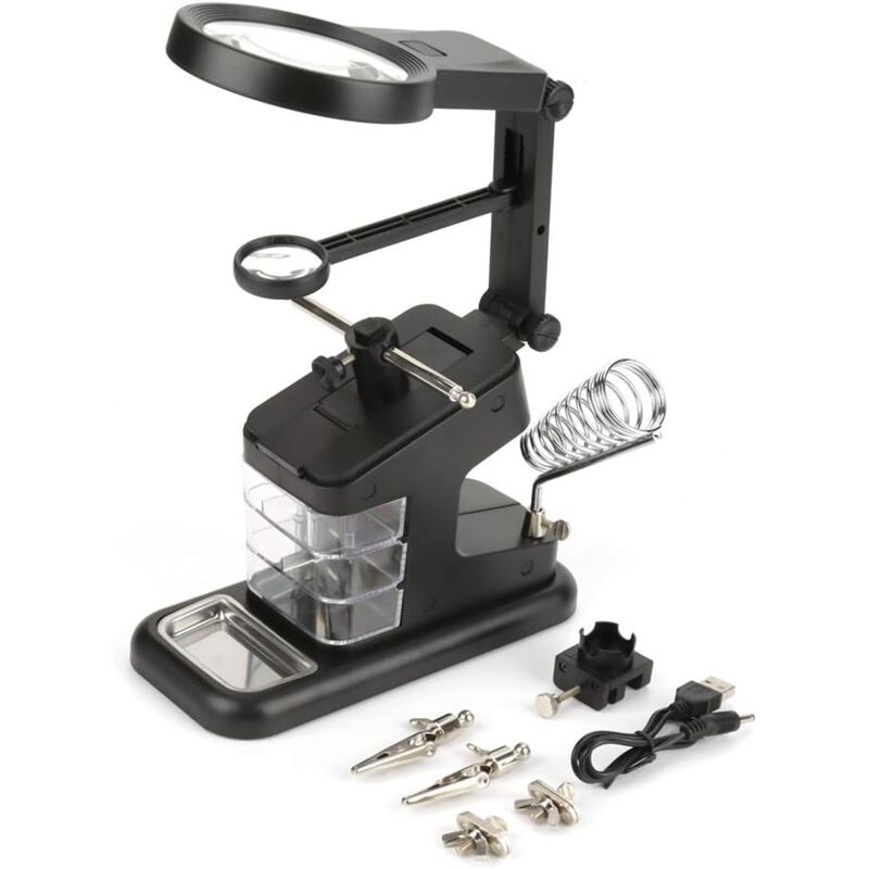 Fer à souder électrique USB - Station de travail avec 3 x / 4,5 x / 25 x - Avec loupe LED et support de fer à souder - Pour la réparation des loisirs