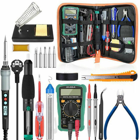 Fer à souder et dessouder électrique , Kit Fer a Souder electrique a Affichage Numerique 90W Ensemble de 18 pieces Temperature Reglable 100¡æ a 480¡æ Avec Multimetre