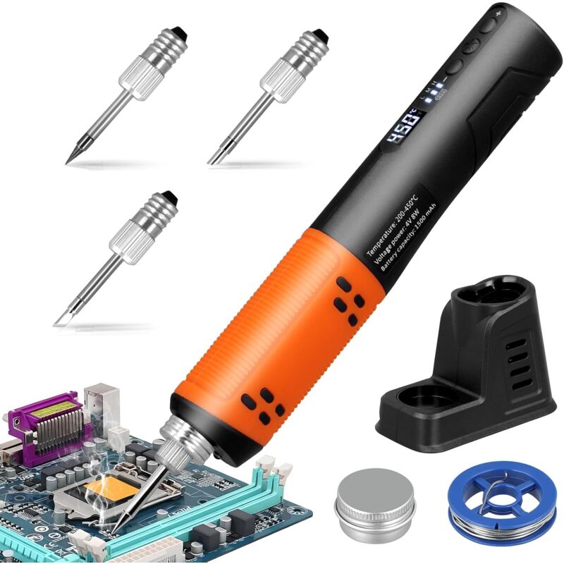 Fer a Souder, LED Kit de Soudure Temperature Réglable 200450℃ Soldering Iron portable Haute Capacité et Chauffage Rapide pour Débutants Réparation