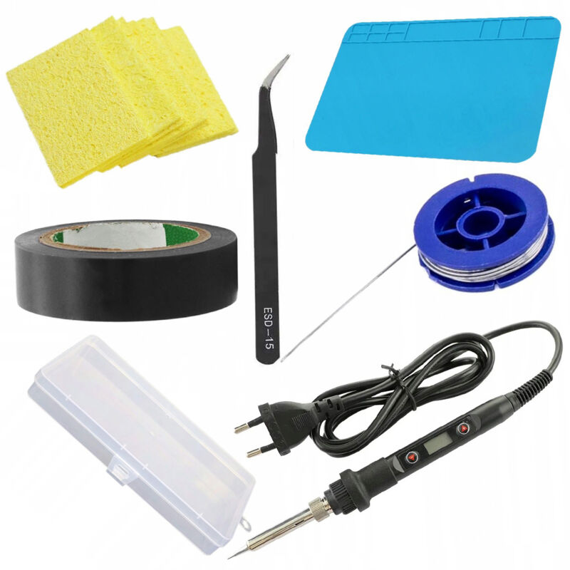 Rosfix Saldatore 80W OC80W + Tappetino 20x30 + Spugna + Stagno 0,8x10 + Pinzetta piegata + Nastro isolante nero + LATO IN PLASTICA