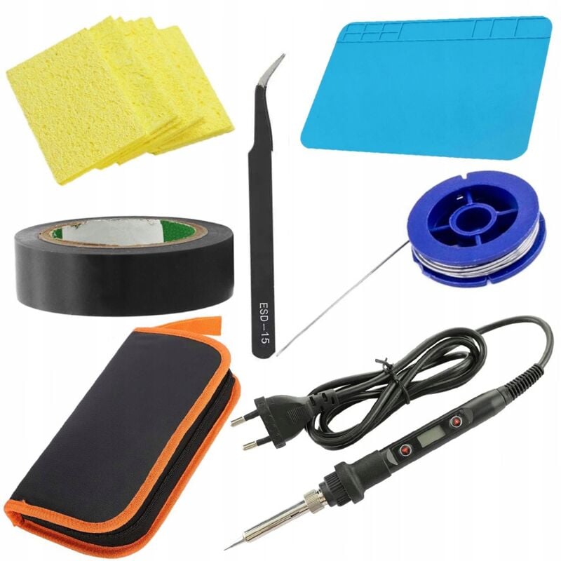 Rosfix Saldatore 80W OC80W + Tappetino 20x30 + Spugna + Stagno 0,8x10 + Pinzetta piegata + Nastro isolante nero + Astuccio