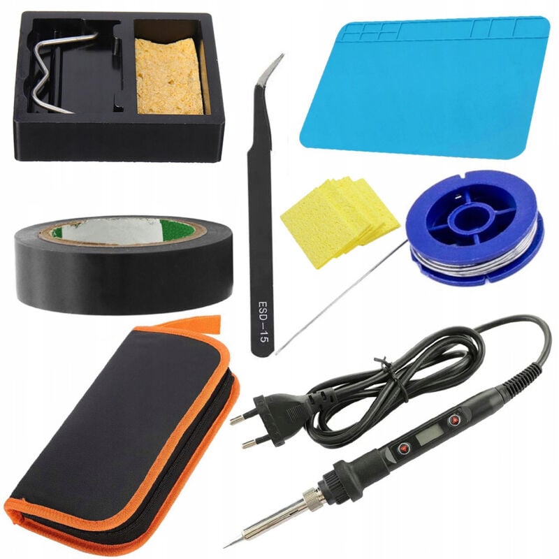 Rosfix Saldatore 80W OC80W + Tappetino 20x30 + Spugna + Stagno 0,8x10 + Pinzetta piegata + Nastro isolante nero + Astuccio + Supporto saldatore con
