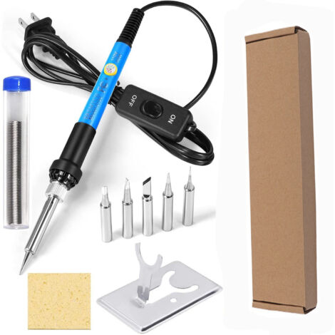 Fer a Souder [Upgraded] Fer a Souder Etain de Précision avec Interrupteur ON/OFF, Temperature Réglable 200450℃, 9 en 1 Kit, 5 pointes de fer à souder, fil à souder, Support de fer à souder