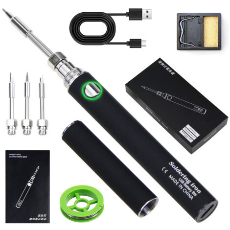 Fer à souder USB 5V portable avec batterie externe rechargeable, réparation de codes chauds et autocollants en plastique (couvercle noir pour fer à souder électrique USB)