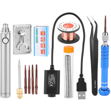 Fer à souder USB rechargeable 5V, kit de soudage compact anti-oxydation argenté