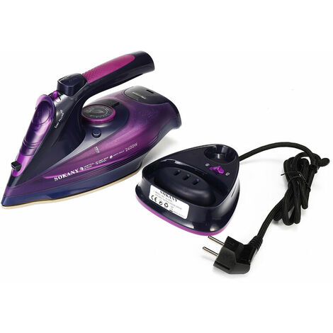 Fer à Vap Repasser 2400W Sans fil 5 Vitesse Réglable Anti-goutte Anti-calcaire EU Plug-Violet