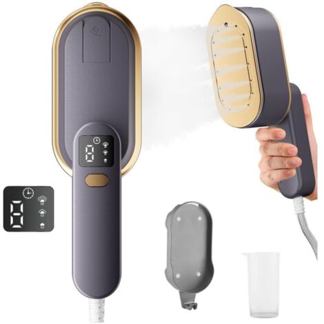 Fer à vapeur de voyage avec écran LCD, 10S, chauffage rapide, 1200W, avec poignée rotative à 180°, défroisseur portable, 3 niveaux de vapeur pour les voyages, la maison, le bureau (Gris)