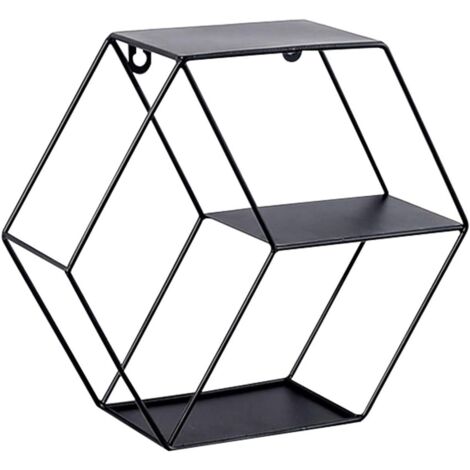 Fer Hexagonal Grille Murale étagère Art Combinaison Tentures Décoration pour Salon Chambre (Black)-Fei Yu