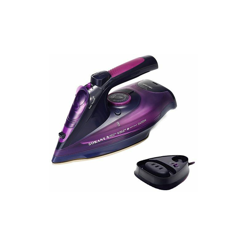Fer à repasser, Fer à Vapeur, fer repasser voyage Semelle antiadhésive, 2400W, sans fil, 360ML,Violet Kinsi