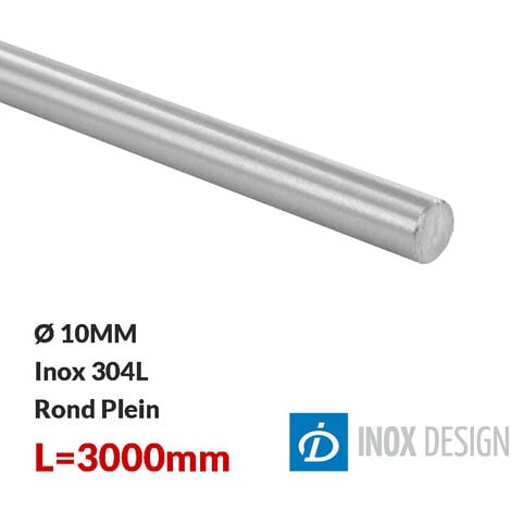 Fer Rond Plein Inox Diam 10 MM INOX 304L L= 3 mètres