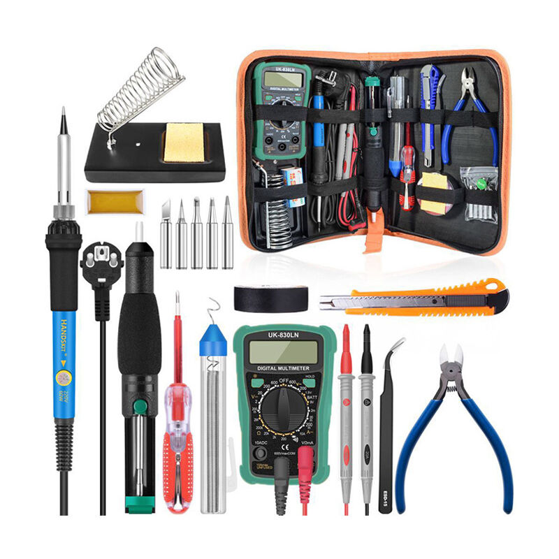 Xidjuikm - Fer à Souder Kit, 60W Kit de Soudure, Temperature Réglable de 200450℃, Multimètre, 5PCS Conseils de soudage, Pompe à Dessouder, Station