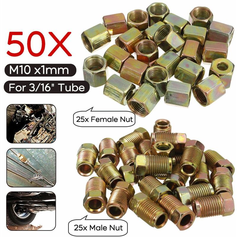 Fer zingué 10mm x 1mm paquet de 50 raccords de frein 25pcs mâle + 25pcs femelle