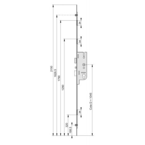 Ferco – Crémone 3 points réversible entraxe 70 mm carré 7 mm acier ferGUard – Longueur 2150 mm – 6331641101
