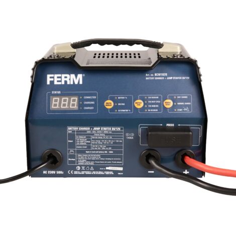 Ferm – Chargeur de batterie 6V/12V BCM1020 – 12A avec fonction aide au démarrage 75A – Protection surcharge et court-circuit