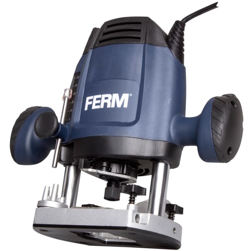 Image of FERM Fresatrice verticale 1200W - 6,8 mm. Velocità variabile. Cavo di alimentazione da 3 metri. Include set di fresatura da 3 pezzi, anello a